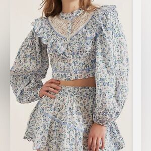 LoveShackFancy Egan top in blue jay song NWT